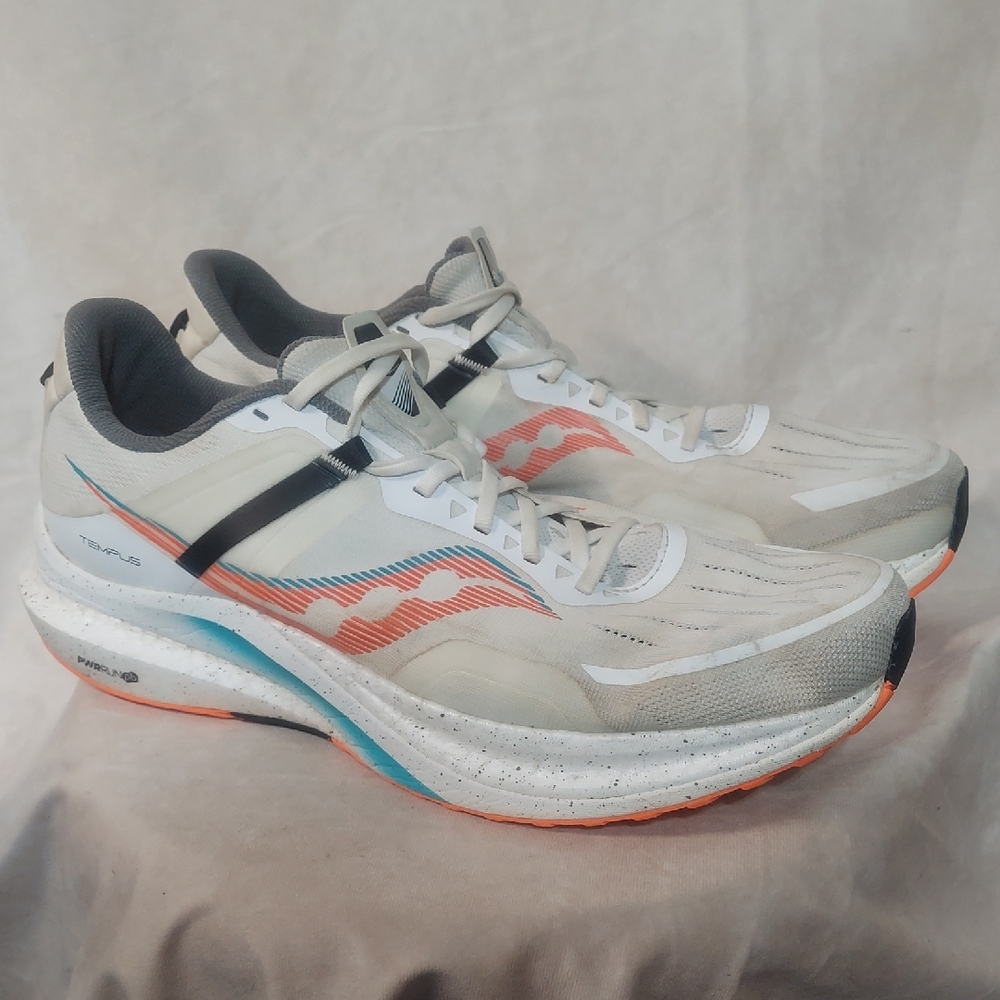 Saucony Tempus Men's Running Shoes Size 15 White ViZiOrange Stability Sneakers - Picture 3 of 14
